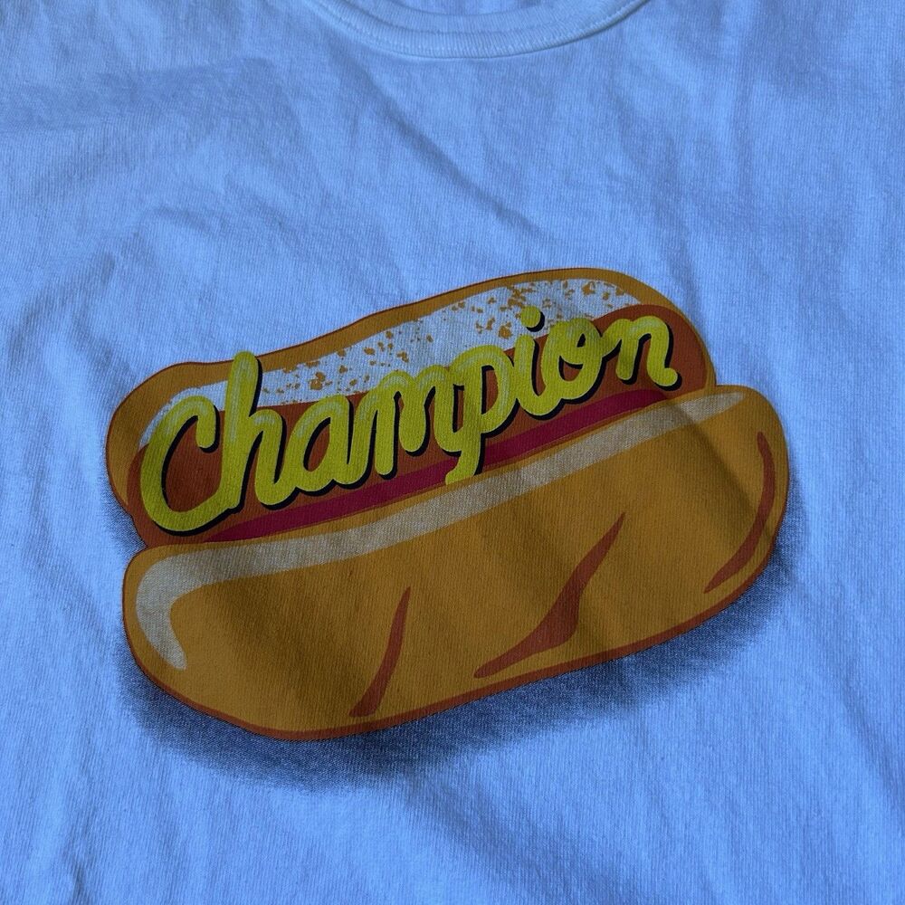 Vintage Y2K Champion Hot Dog T Shirt Size Men’s L Double Sided 2000s Rare - Picture 4 of 8